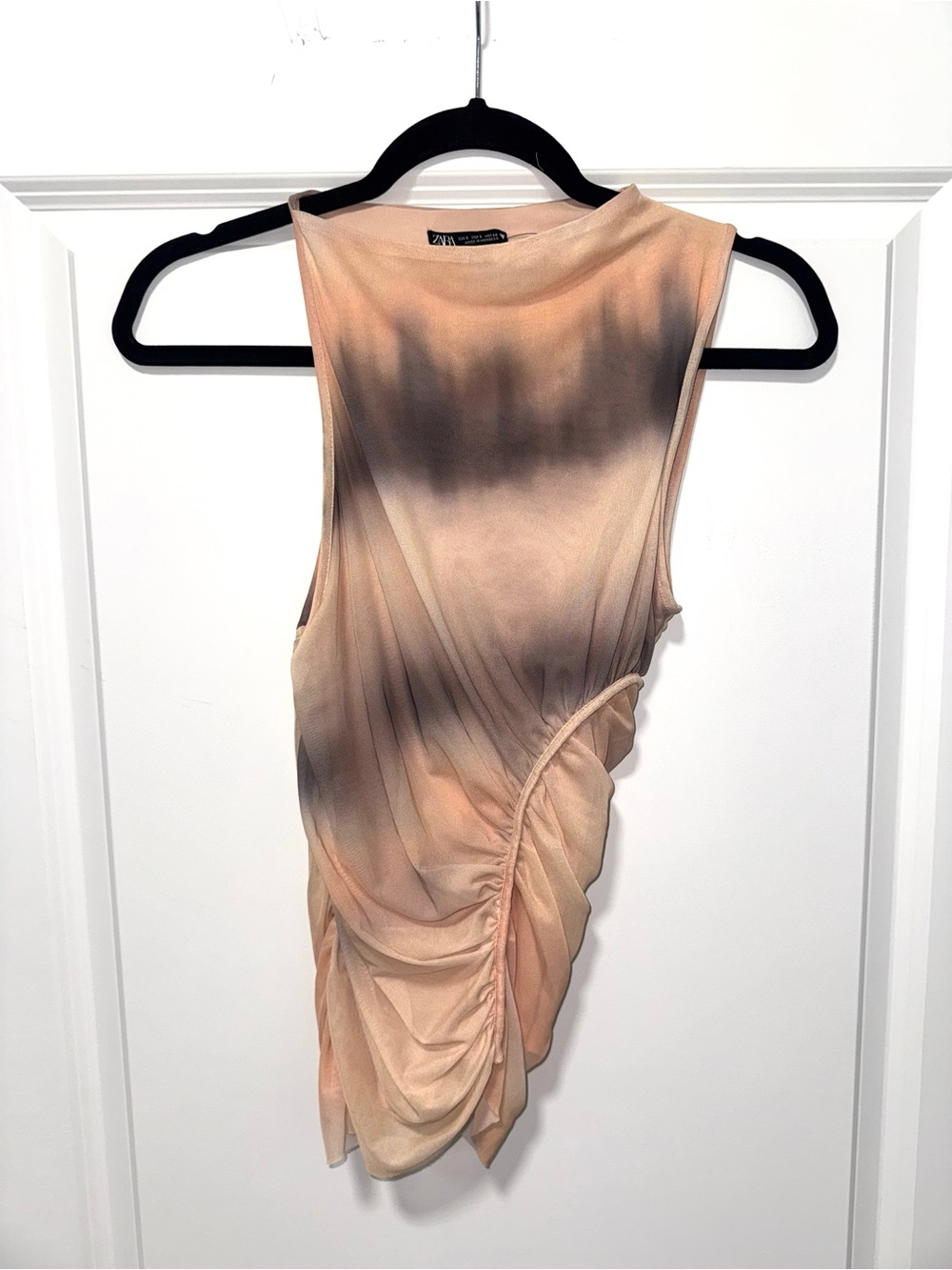 Zara Peach and Gray Ombre Ruched Asymmetric Tank Top